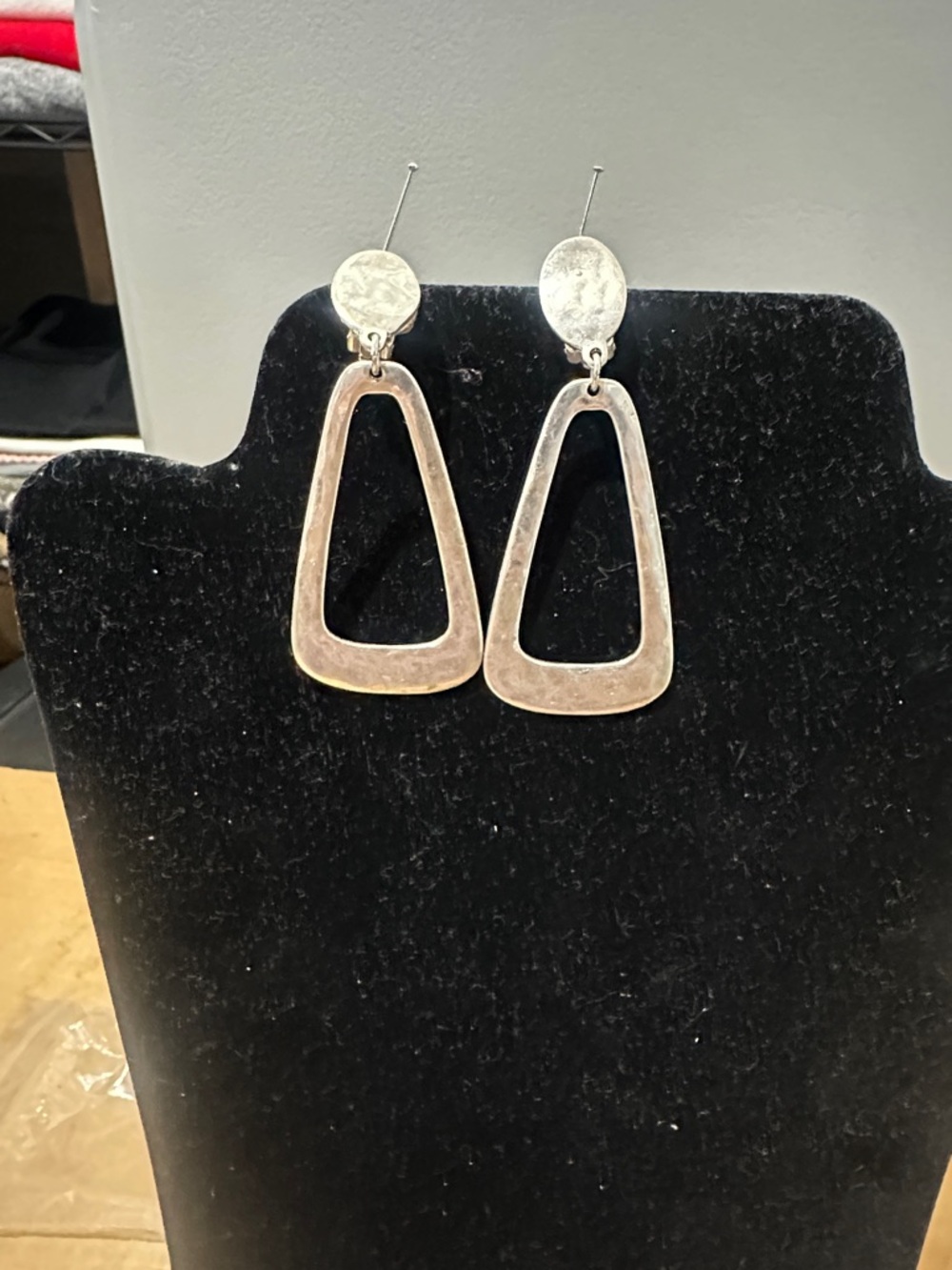 Silver Geometric Drop Earrings - Clip on earrings